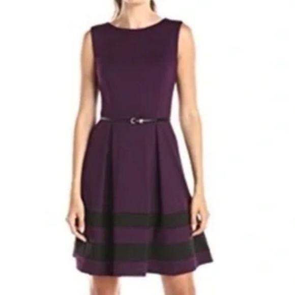 Calvin Klein A-line Fit & Flare Dress - Purple Size 6P - Picture 2 of 11